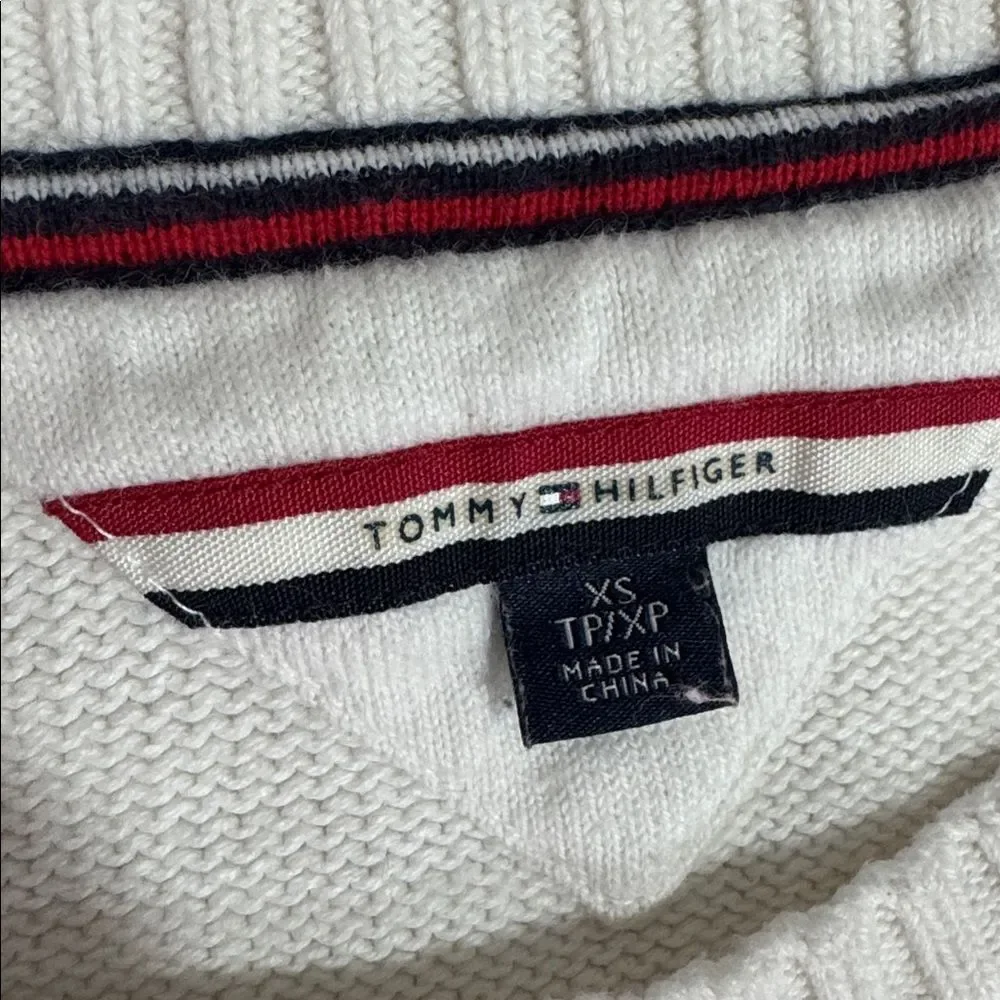 Tommy Hilfiger Red, Navy, and White Crew Neck Sweater EUC
